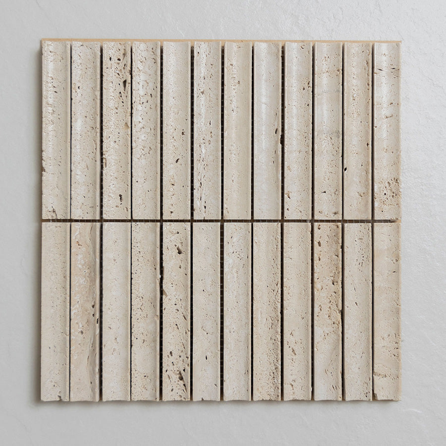 Almond Travertine Concave Mosaic